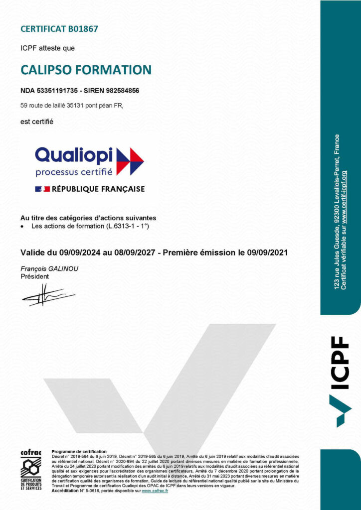 Certification Qualiopi Calipso Formation